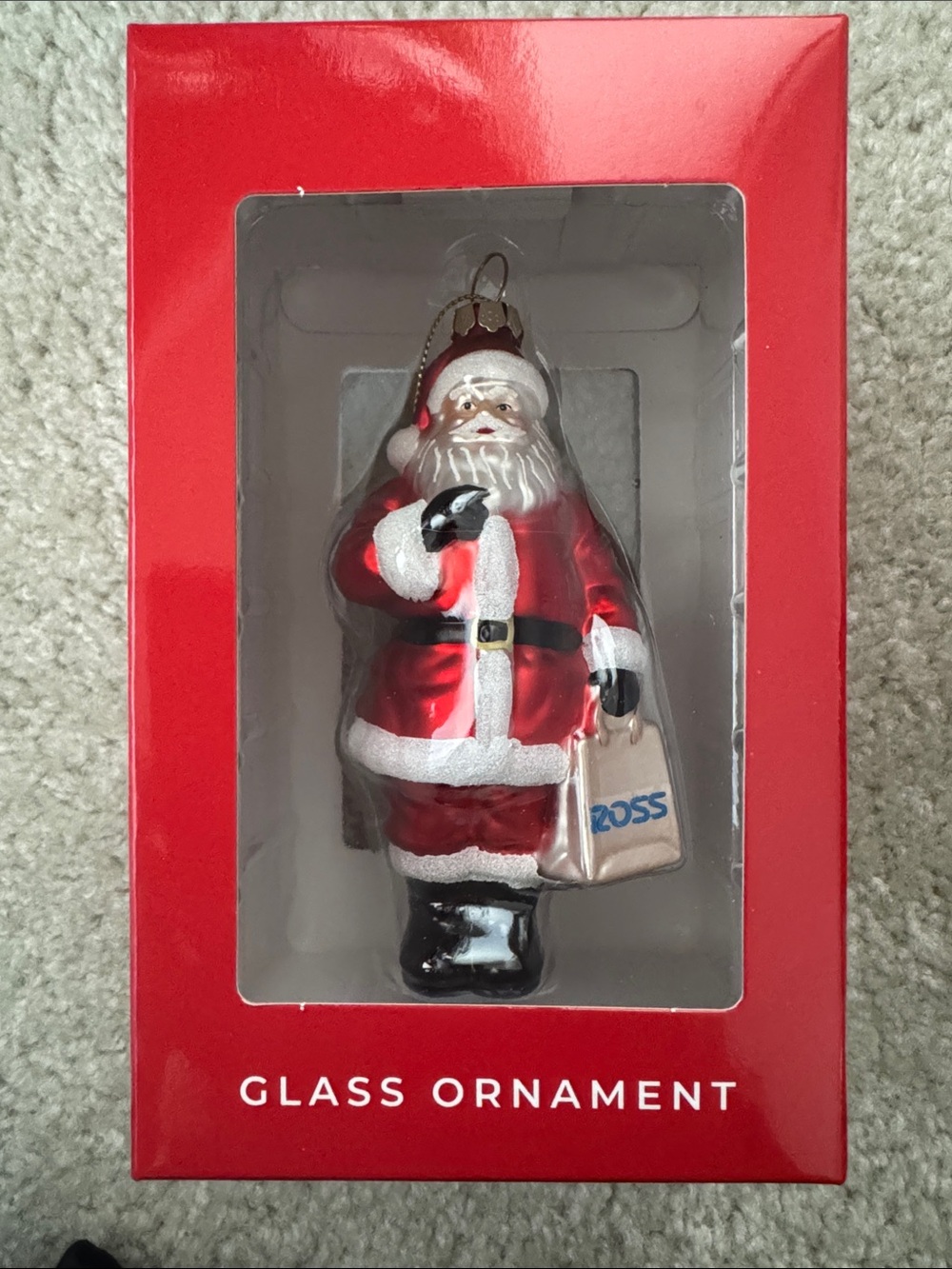 Ross Dress For Less Glass Santa Ornament with Ross Bag